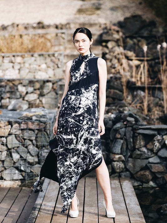 kaseee-Kleid knöchellang mit Stehkragen