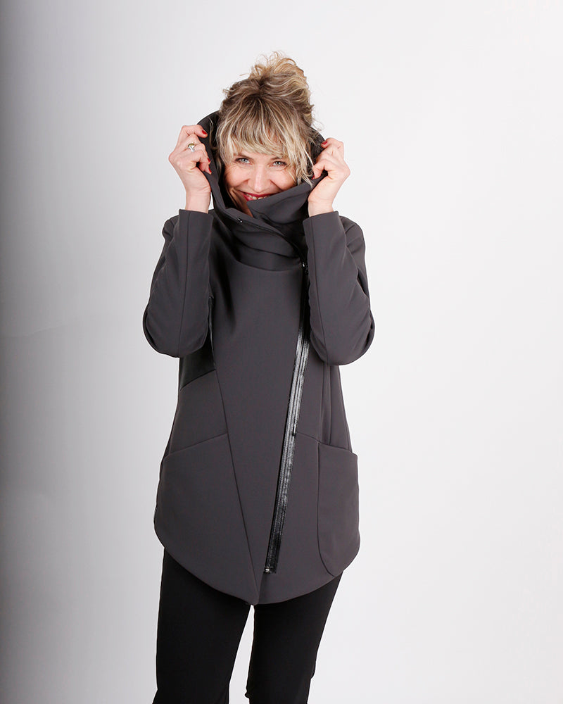 kaseee Mantel mit Ledereinsatz