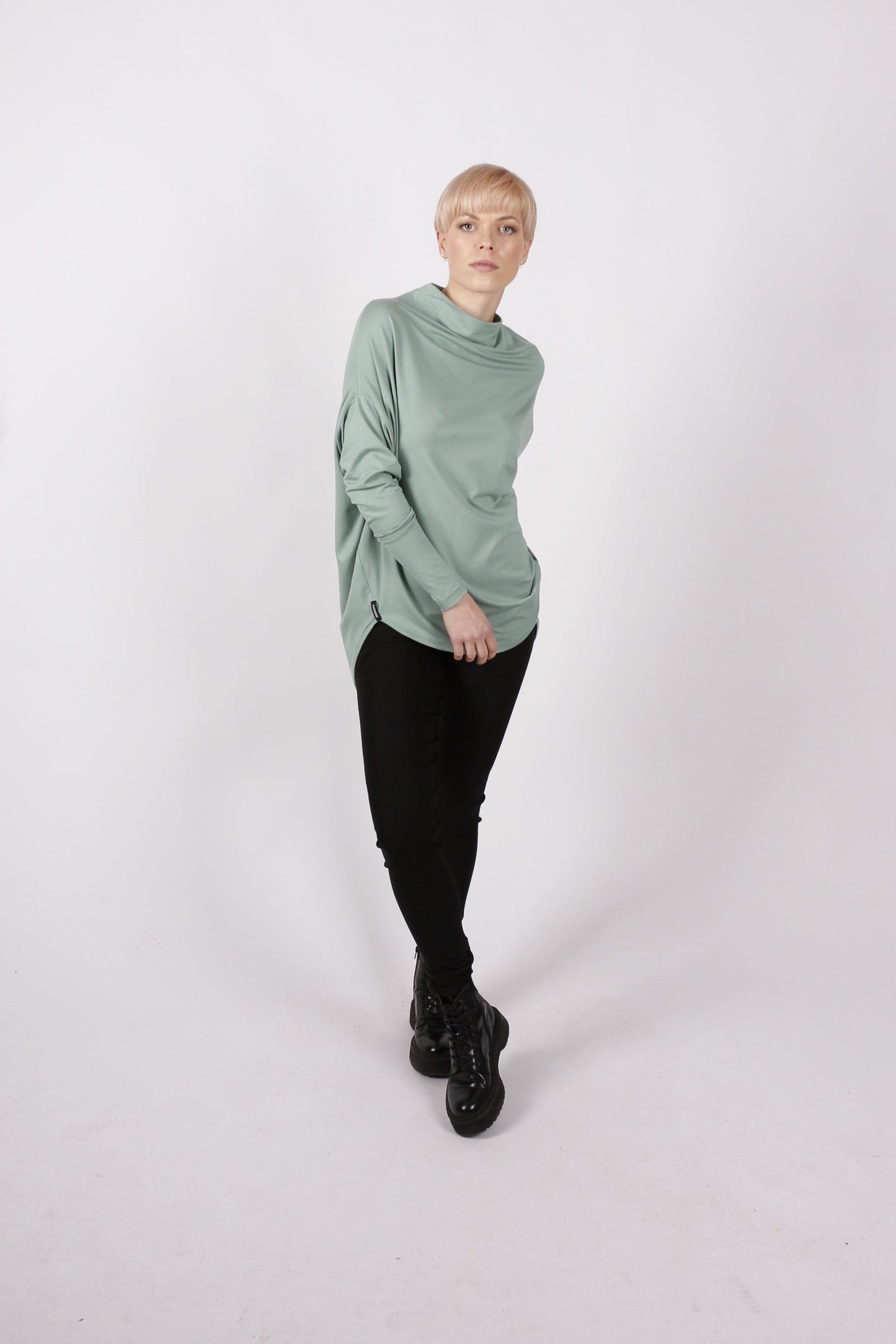 kaseee KSELEY Oberteil langarm Viskose mit Stehkragen