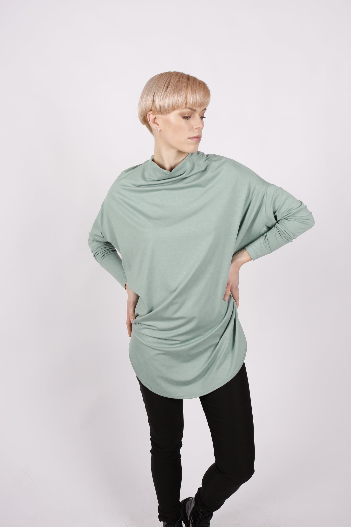 kaseee KSELEY Oberteil langarm Viskose mit Stehkragen